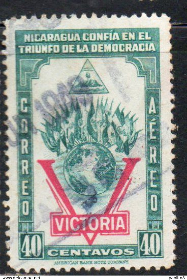 NICARAGUA 1943 VICTORY VICTORIA DECLARATION OF WAR AGAINST THE AXIS 40c USED USATO OBLITERE' - Nicaragua