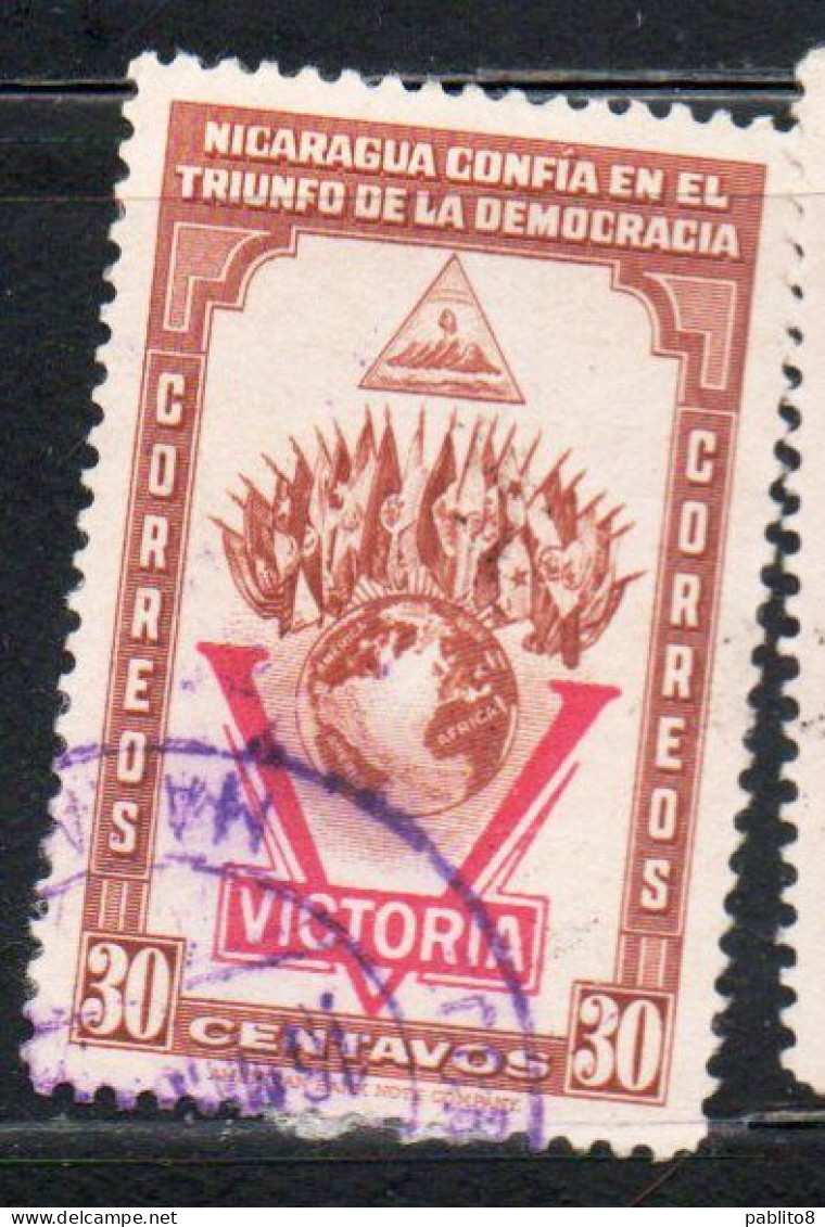 NICARAGUA 1943 VICTORY VICTORIA DECLARATION OF WAR AGAINST THE AXIS 30c USED USATO OBLITERE' - Nicaragua