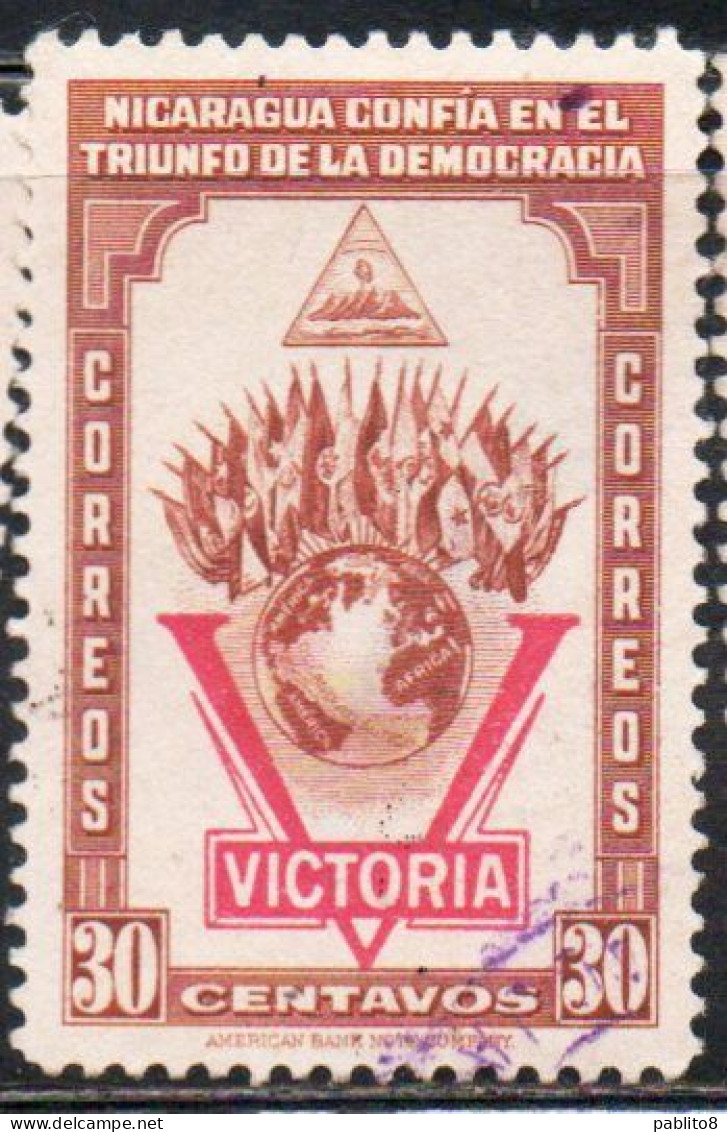 NICARAGUA 1943 VICTORY VICTORIA DECLARATION OF WAR AGAINST THE AXIS 30c USED USATO OBLITERE' - Nicaragua
