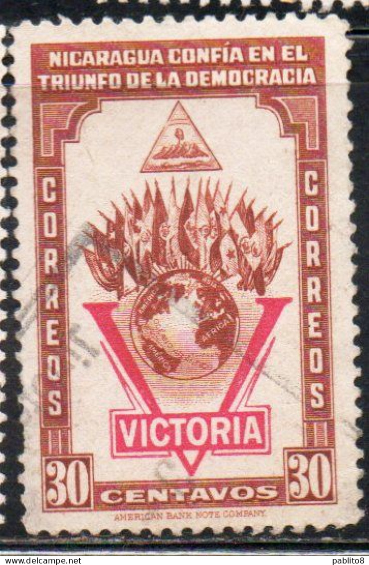 NICARAGUA 1943 VICTORY VICTORIA DECLARATION OF WAR AGAINST THE AXIS 30c USED USATO OBLITERE' - Nicaragua