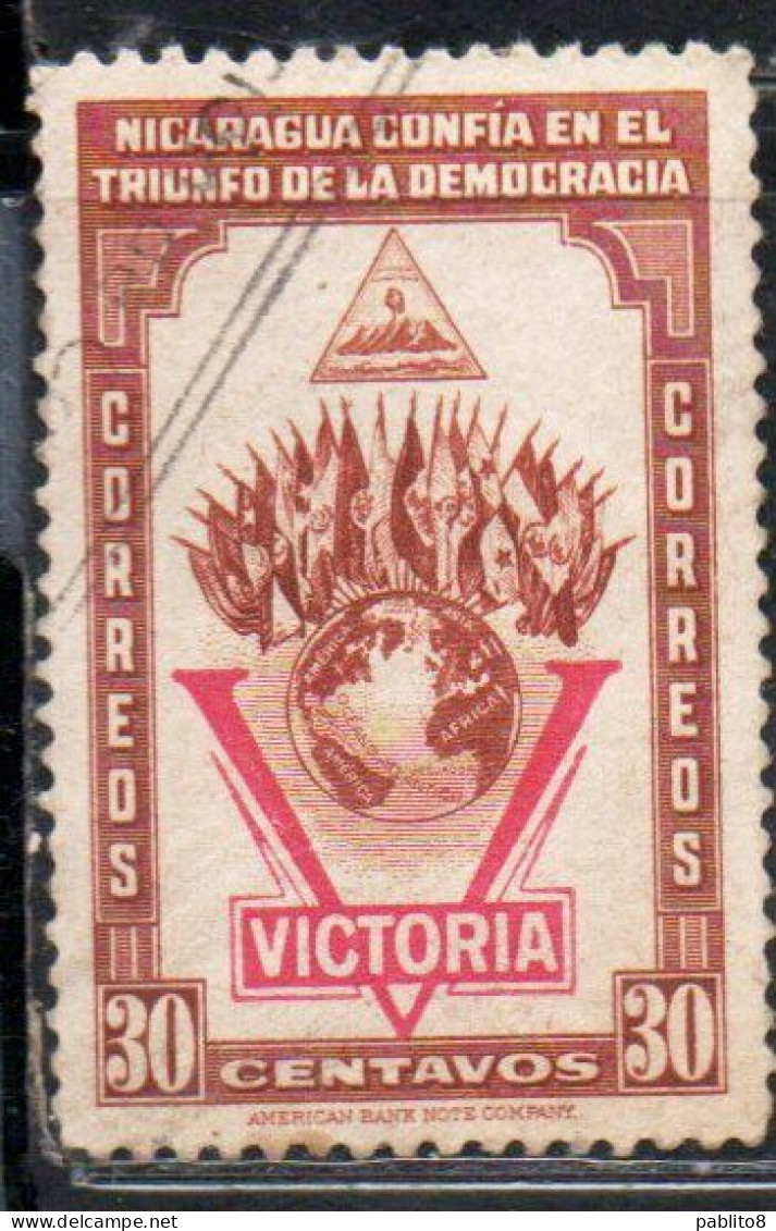 NICARAGUA 1943 VICTORY VICTORIA DECLARATION OF WAR AGAINST THE AXIS 30c USED USATO OBLITERE' - Nicaragua