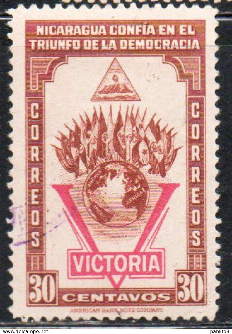 NICARAGUA 1943 VICTORY VICTORIA DECLARATION OF WAR AGAINST THE AXIS 30c USED USATO OBLITERE' - Nicaragua