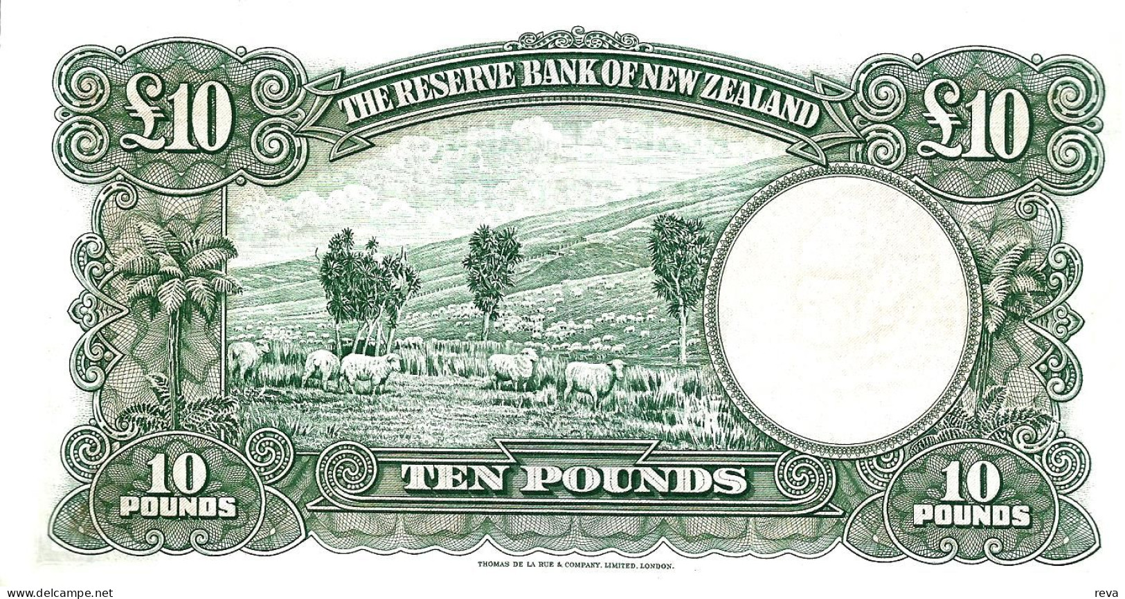 NEW ZEALAND 10 POUNDS GREEN COOK FRONT SHEEPS BACK ND(1967) VF  W/O SECURITY THREAD P.161d SCARCE READ DESCRIPTION!! - Nueva Zelandía