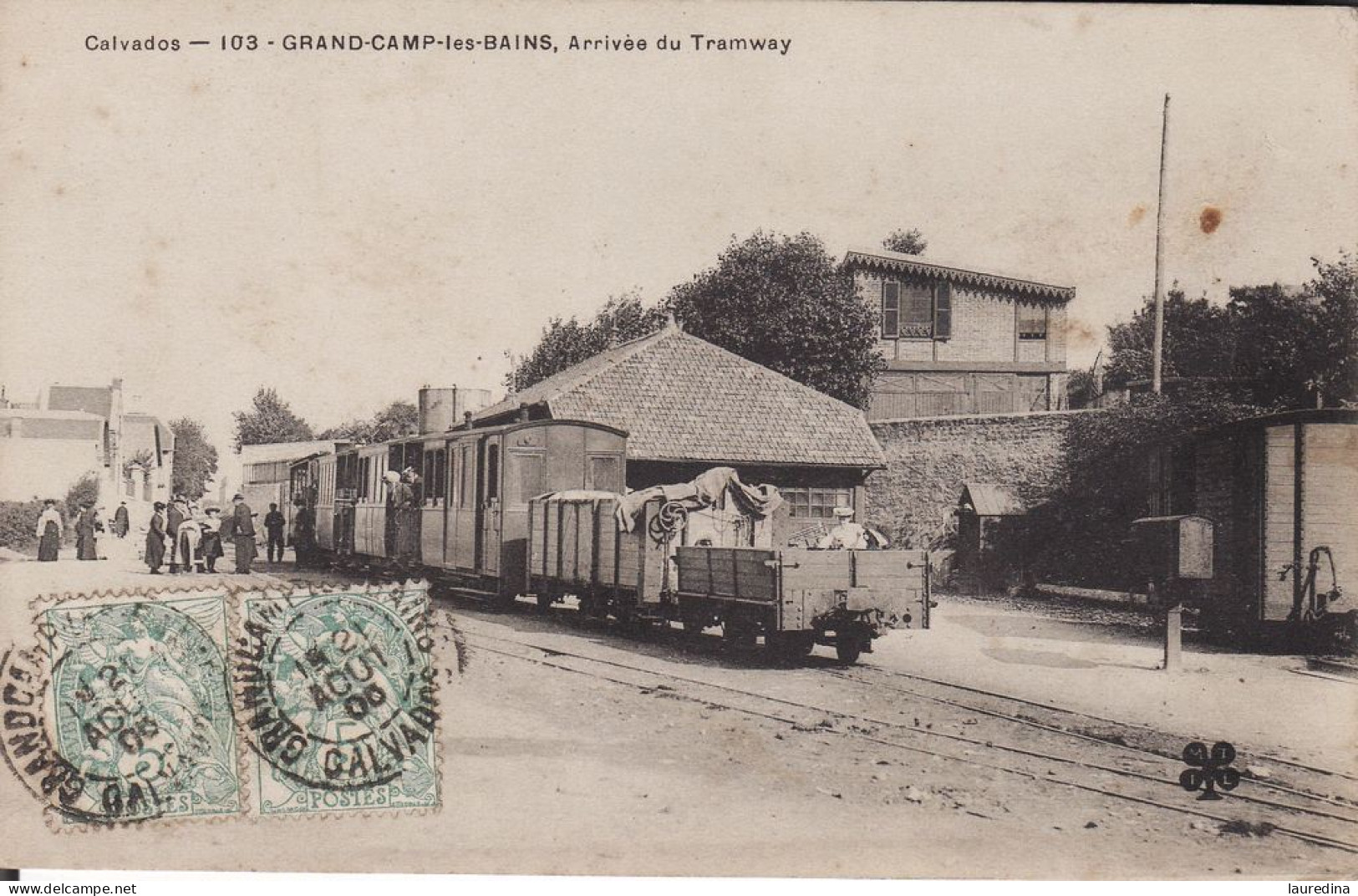 CP CALVADOS - GRAND-CAMP-LES-BAINS N°103 ARRIVEE DU TRAMWAY - ECRITE EN 1905 OU 1906 - Strassenbahnen
