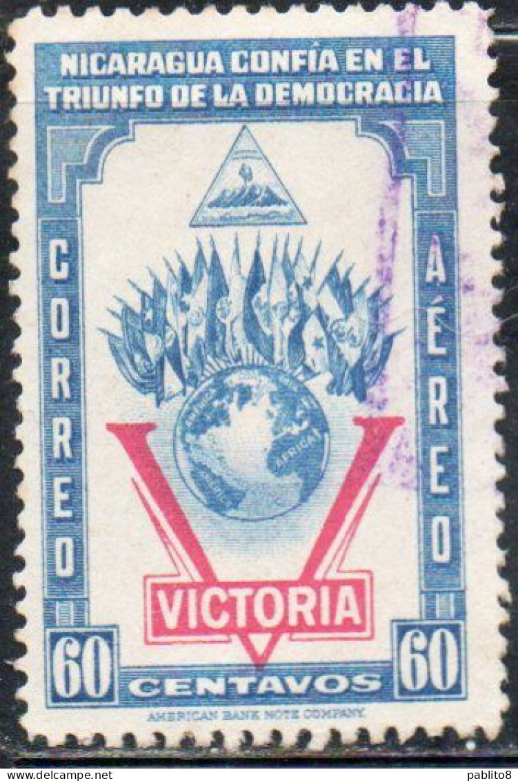 NICARAGUA 1943 VICTORY VICTORIA DECLARATION OF WAR AGAINST THE AXIS 60c USED USATO OBLITERE' - Nicaragua