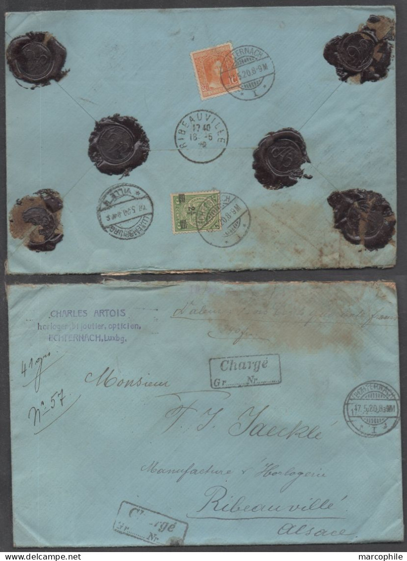 ECHTERNACH - G. D. LUXEMBOURG / 1920 LETTRE CHARGEE POUR LA FRANCE  (ref 8984) - 1914-24 Maria-Adelaide