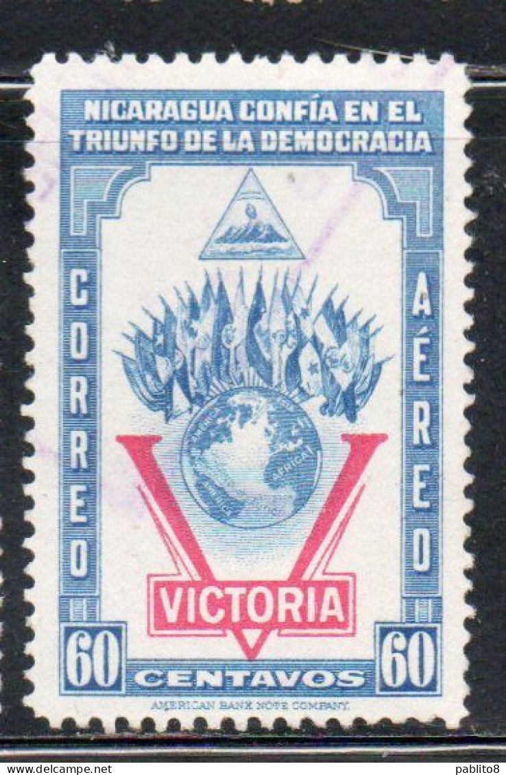 NICARAGUA 1943 VICTORY VICTORIA DECLARATION OF WAR AGAINST THE AXIS 60c USED USATO OBLITERE' - Nicaragua