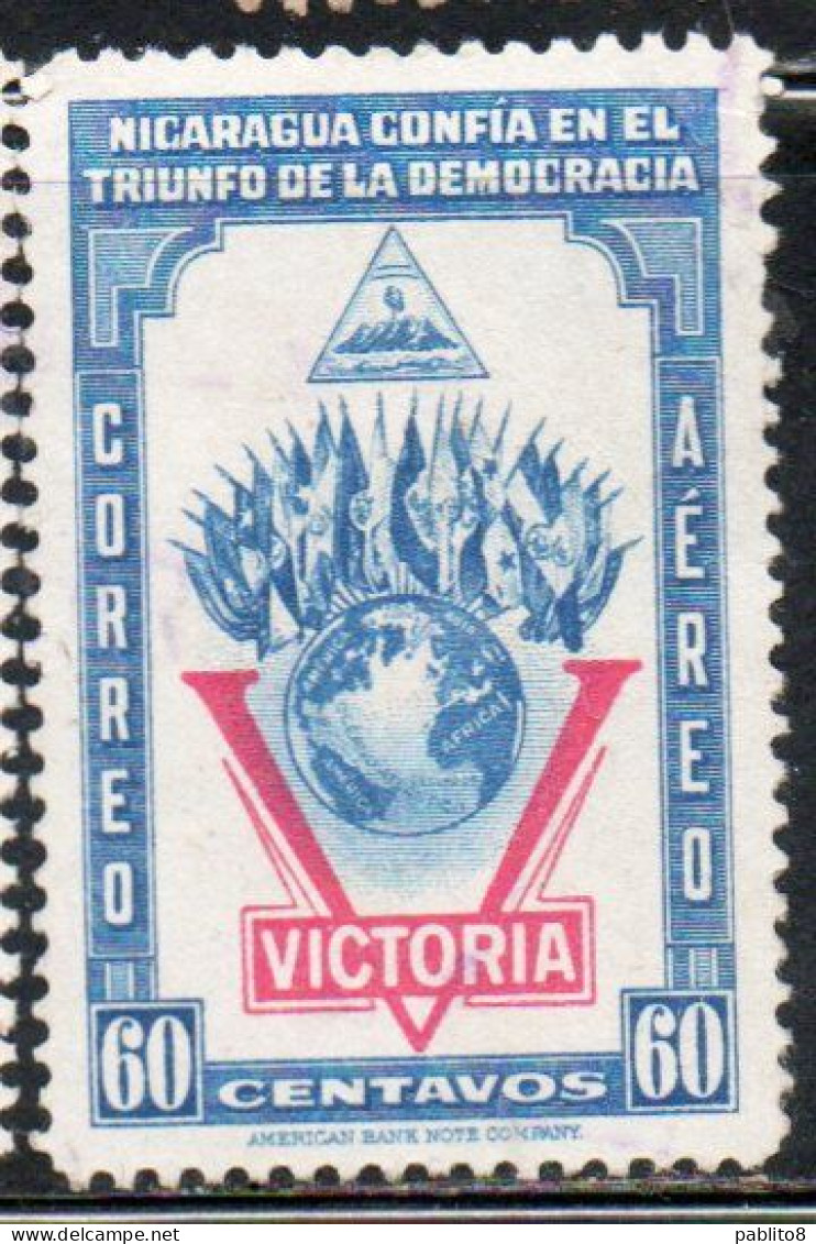 NICARAGUA 1943 VICTORY VICTORIA DECLARATION OF WAR AGAINST THE AXIS 60c MH - Nicaragua