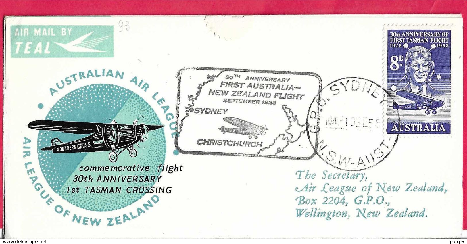 AUSTRALIA - 50° ANNIVERSARY FIRST FLIGHT FROM AUSTRALIA TO NEW ZEALAND *10.SET.58* ON OFFICIAL COVER - Lettres & Documents