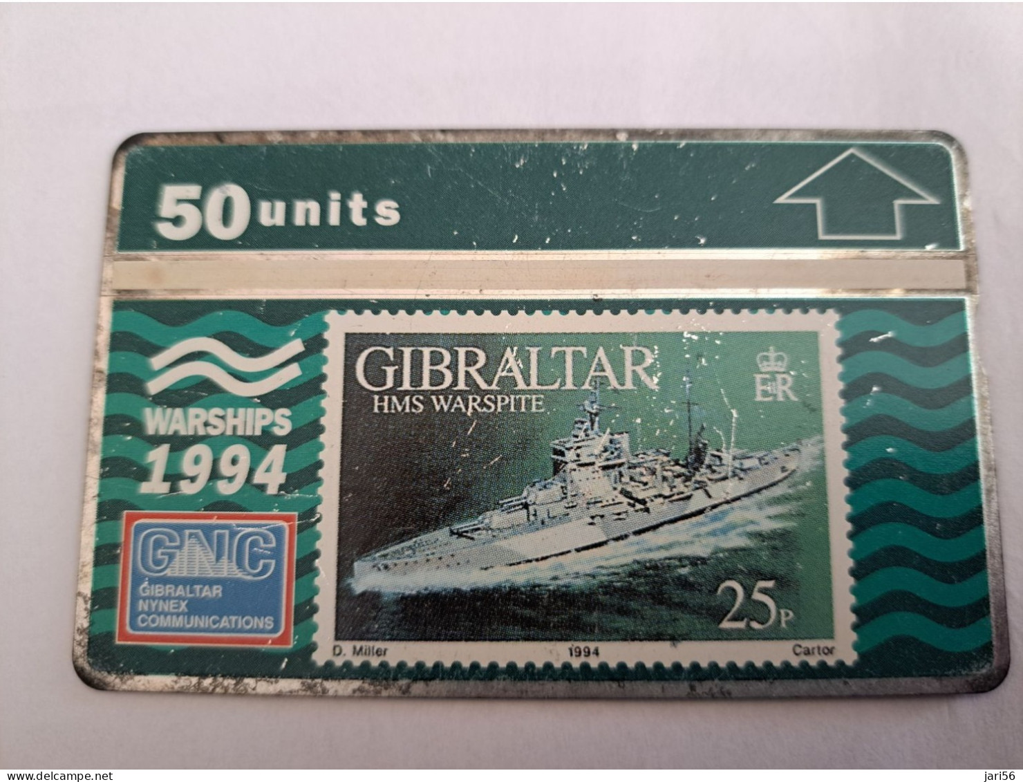 GIBRALTAR  LANDYS & GYR  50 UNITS / HMS WARSPITE    / 409A  /  ,STAMP ON CARD /  USED  CARD   **13284 ** - Gibraltar