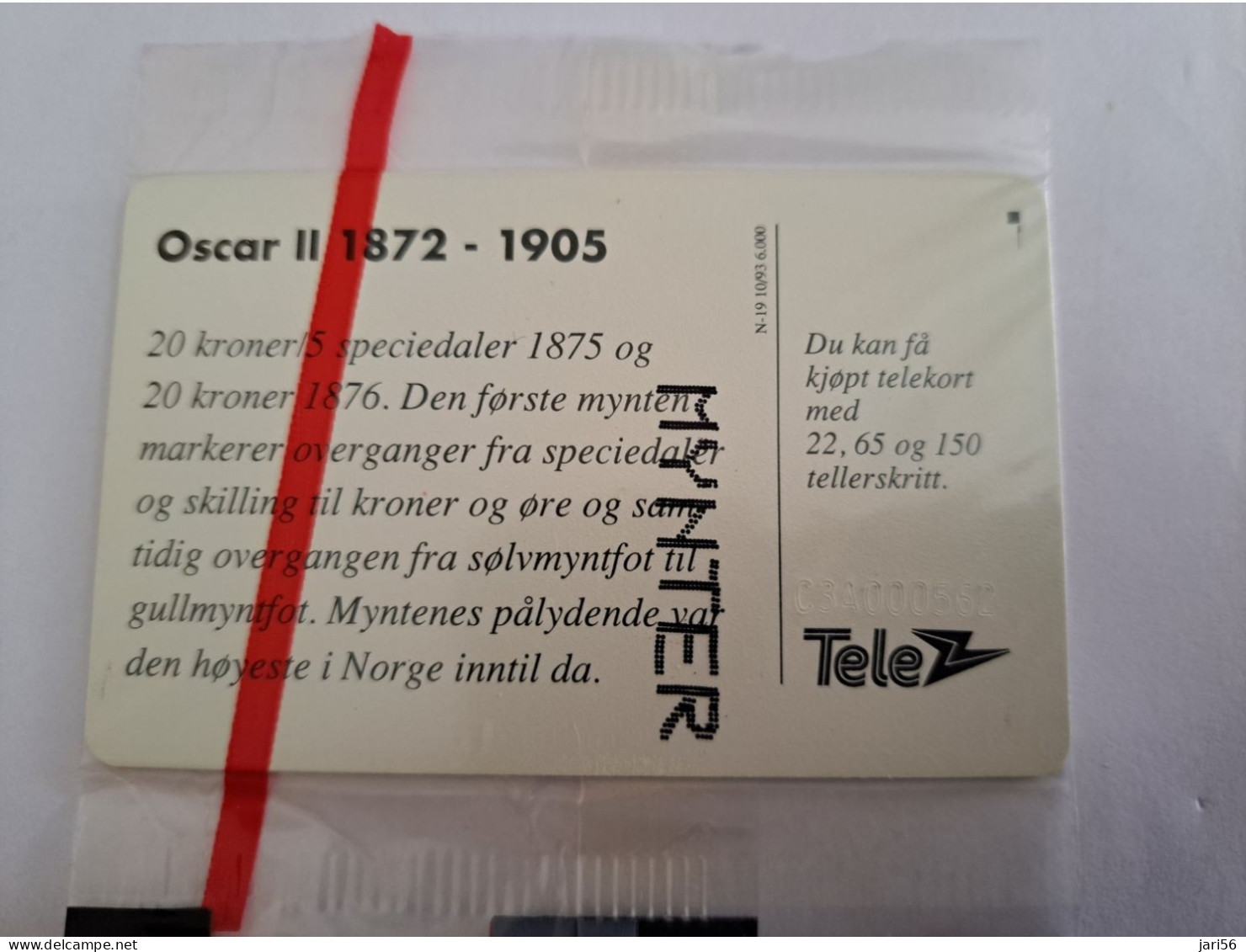 NORWAY NOORWEGEN TELENOR 22 TELLERSKRITT / COINS ON CARD/OSLO CARDSHOW/  N-19 /6000 EX   MINT IN WRAPPER **13290 ** - Noorwegen