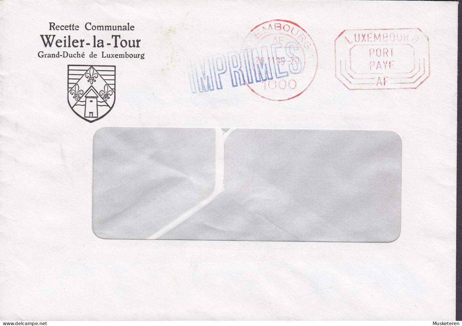 Luxembourg Recette Communale WEILER-LA-TOUR, PP Port Paye LUXEMBOURG 1985 Cover Brief Lettre Purple IMPRIMES Cds. - Machines à Affranchir (EMA)