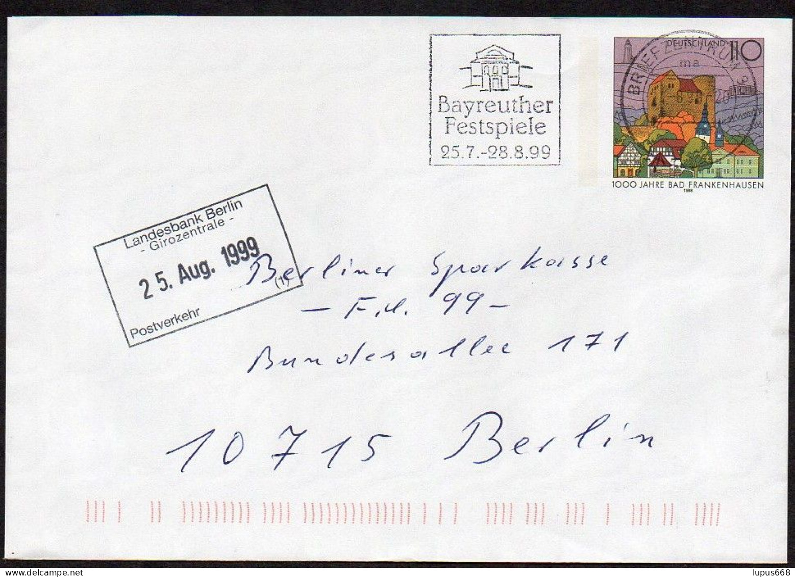 BRD 1999 Umschlag/ Entire Cover  O/ Used ,  Bad Frankenhausen O BZ 95  Bayreuther Festspiele - Umschläge - Gebraucht