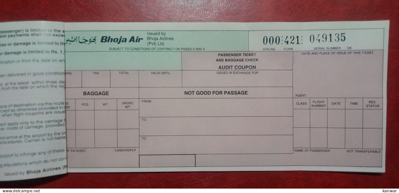 BHOJA AIR AIRLINES DOMESTIC PASSENGER TICKET AND BAGGAGE CHECK - Tickets