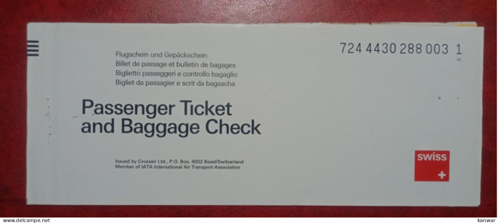 2002 SWISS AIRLINES PASSENGER TICKET AND BAGGAGE CHECK - Tickets