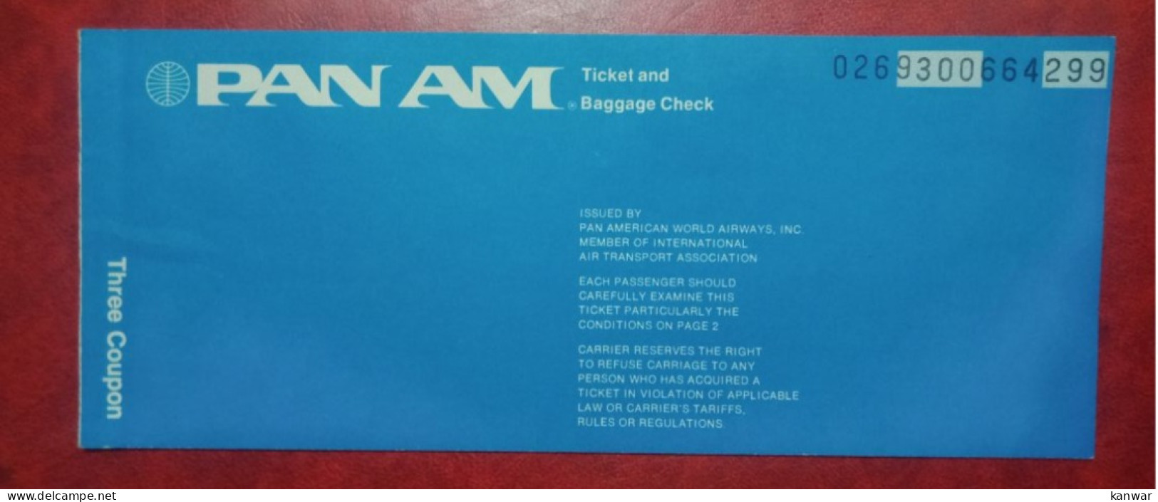 PAN AMERICAN WORLD AIRWAYS AIRLINES PASSENGER TICKET AND BAGGAGE CHECK - Tickets