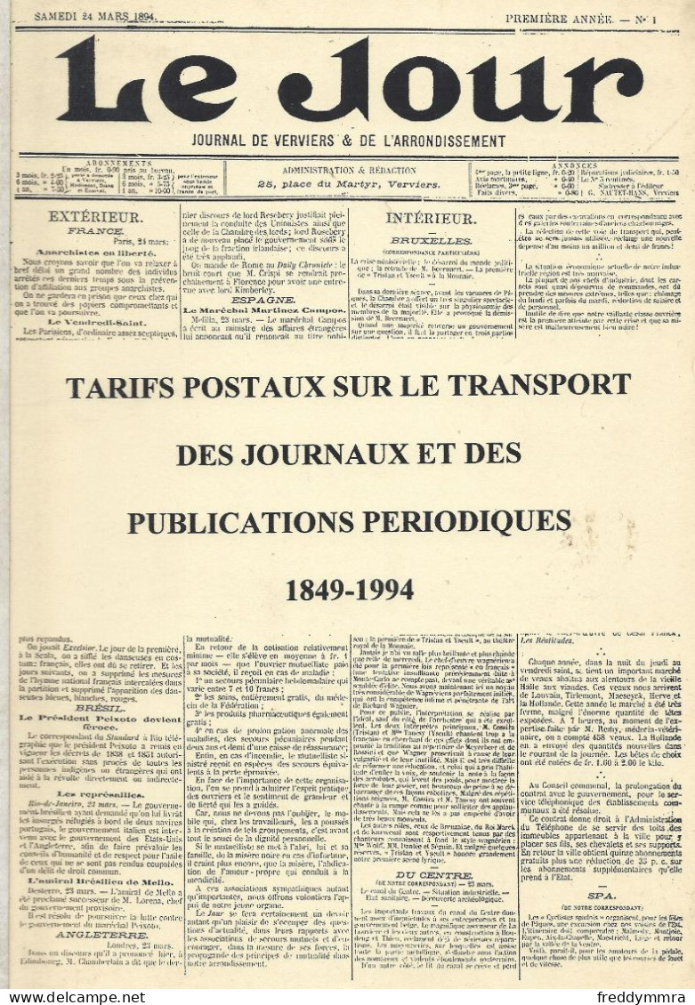 Tarifs Postaux Journaux Et Périodiques De 1849/ 1994 (80 Pages Numérotées) - Postverwaltungen