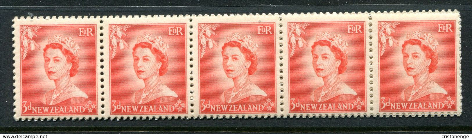 New Zealand 1953-59 QEII Definitives - Coil Strip - 3d Vermilion - Strip Of 20 MNH (SG Unlisted) - Neufs