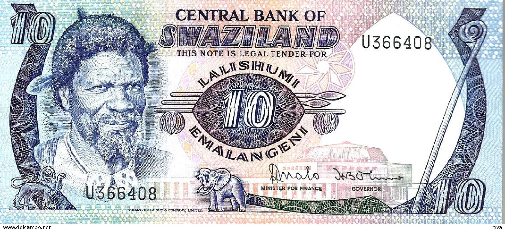 SWAZILAND 10 EMALANGENI BLUE MAN FRONT & LANDSCAPE BACK ND(1984)P.10b UNC READ DESCRIPTION!! - Swaziland
