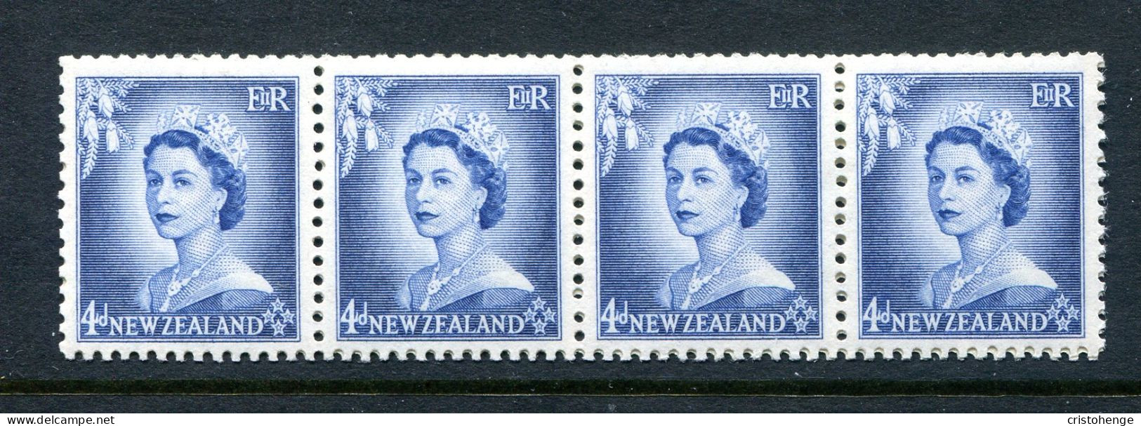 New Zealand 1953-59 QEII Definitives - Coil Strip - 4d Blue - Strip Of 8 MNH (SG Unlisted) - Unused Stamps