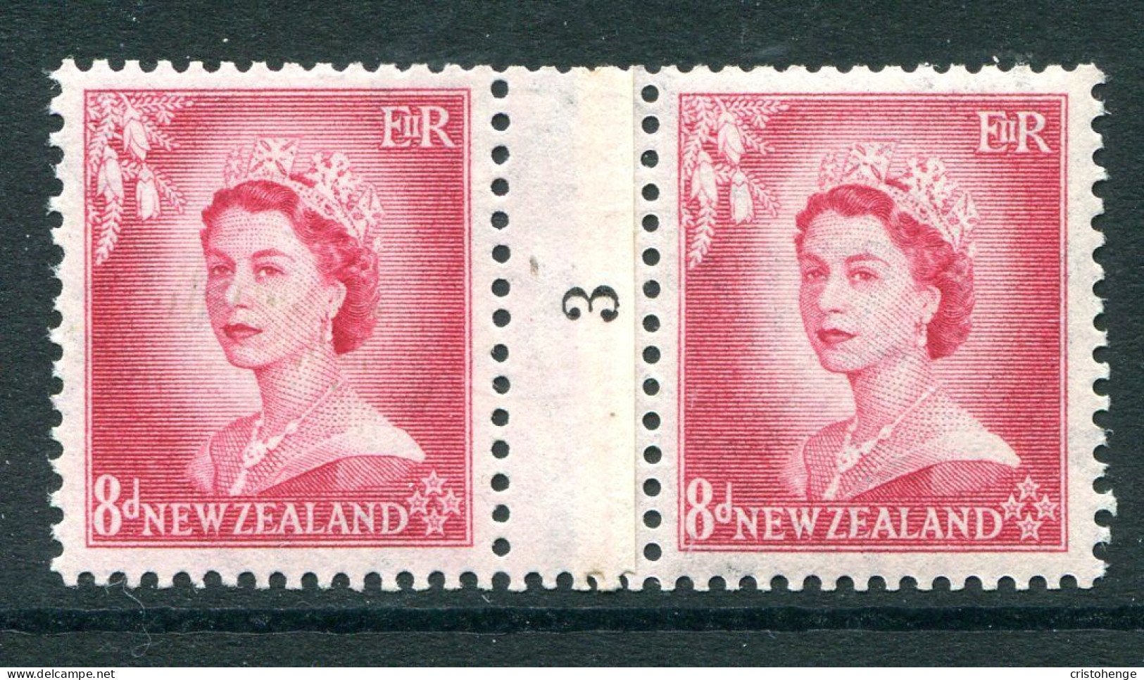 New Zealand 1953-59 QEII Definitives - Coil Pairs - 8d Rose-carmine - No. 3 - LHM (SG Unlisted) - Nuevos