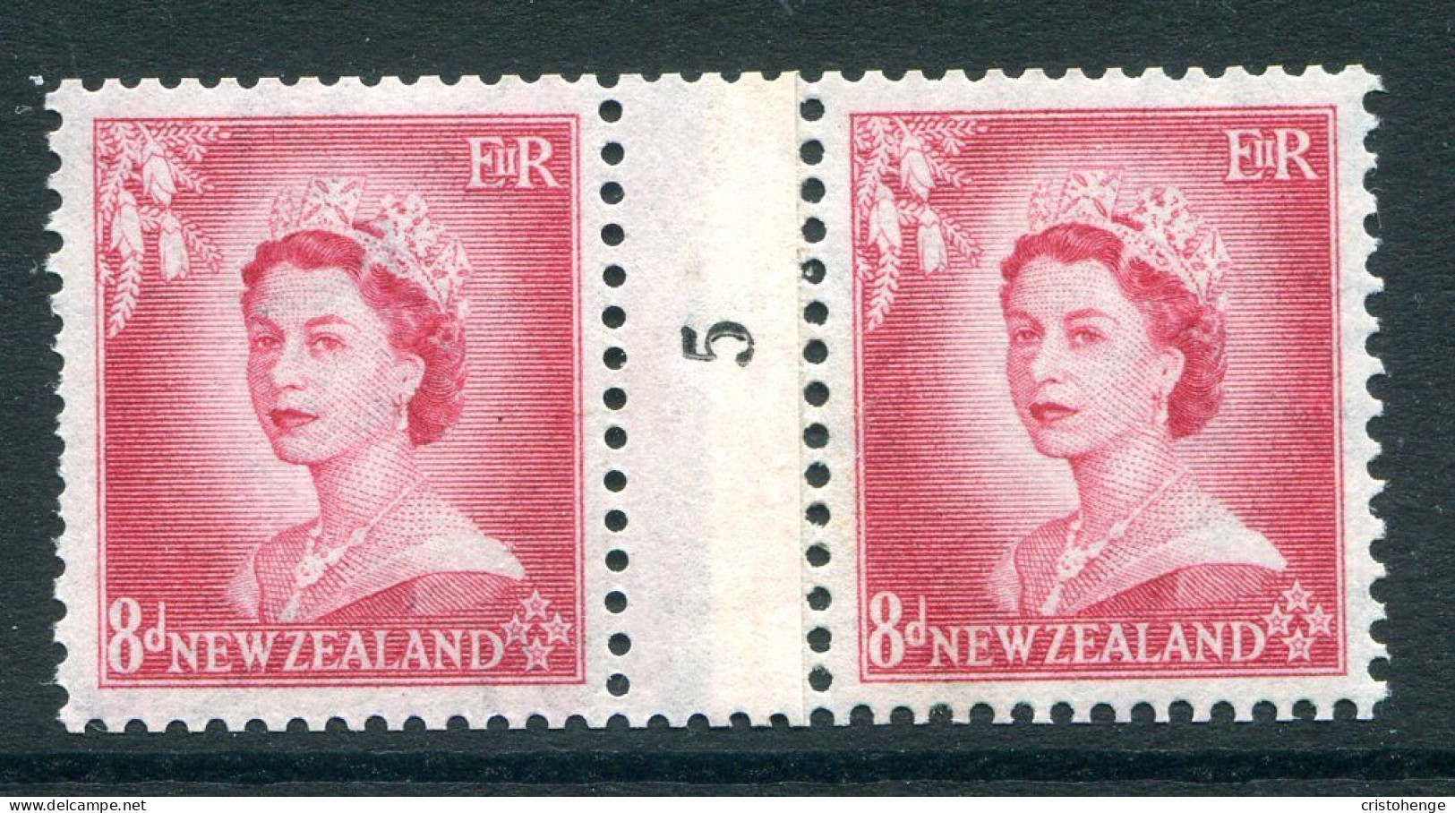 New Zealand 1953-59 QEII Definitives - Coil Pairs - 8d Rose-carmine - No. 5 - LHM (SG Unlisted) - Neufs