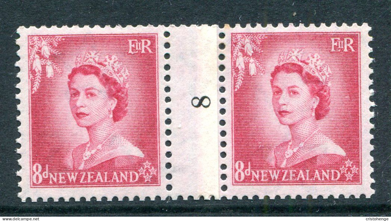 New Zealand 1953-59 QEII Definitives - Coil Pairs - 8d Rose-carmine - No. 8 - LHM (SG Unlisted) - Nuevos