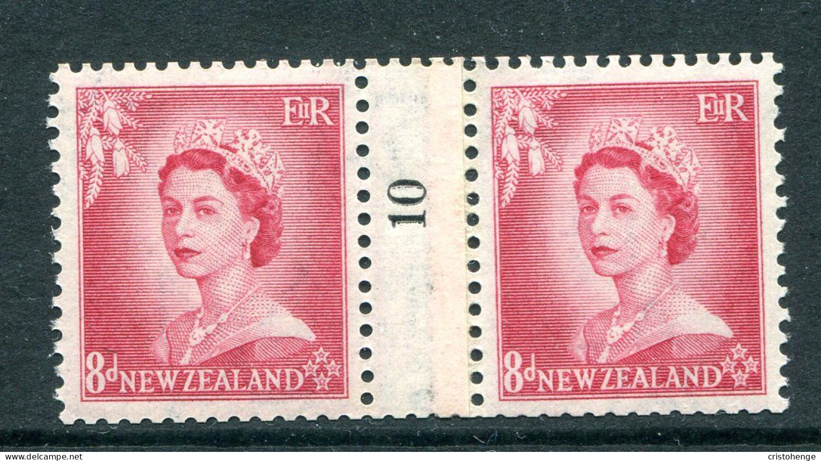 New Zealand 1953-59 QEII Definitives - Coil Pairs - 8d Rose-carmine - No. 10 - LHM (SG Unlisted) - Unused Stamps