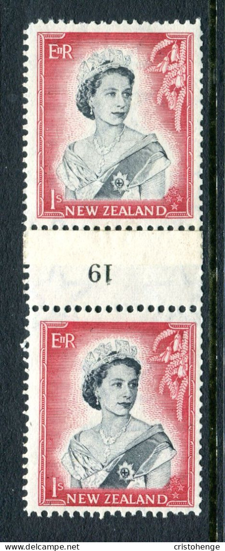 New Zealand 1953-59 QEII Definitives - Coil Pairs - 1/- Black & Carmine - Vertical - Reading Inverted - No. 19 - LHM - Ungebraucht
