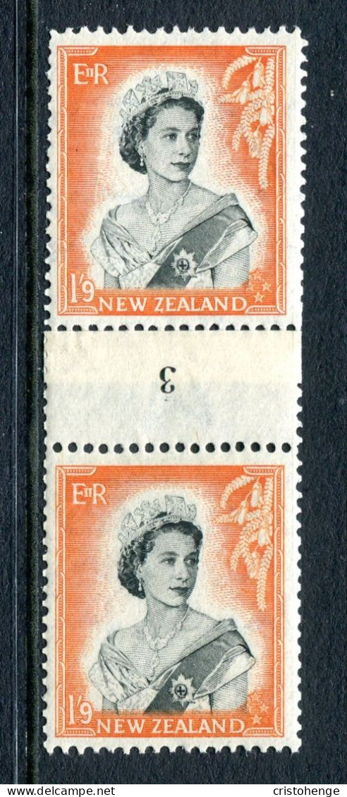 New Zealand 1953-59 QEII Definitives - Coil Pairs - 1/9 Black & Orange - Vertical - Inverted - No. 3 - LHM - Neufs