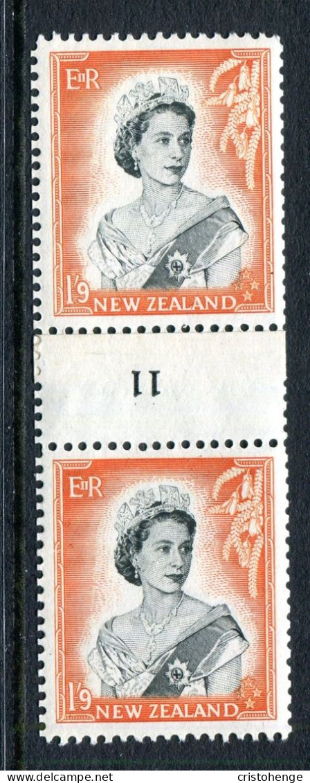 New Zealand 1953-59 QEII Definitives - Coil Pairs - 1/9 Black & Orange - White Paper - Vertical - Inverted - No. 11 LHM - Unused Stamps