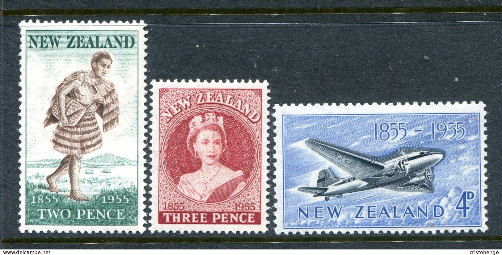 New Zealand 1955 Centenary Of First New Zealand Postage Stamps Set HM (SG 739-741) - Ungebraucht