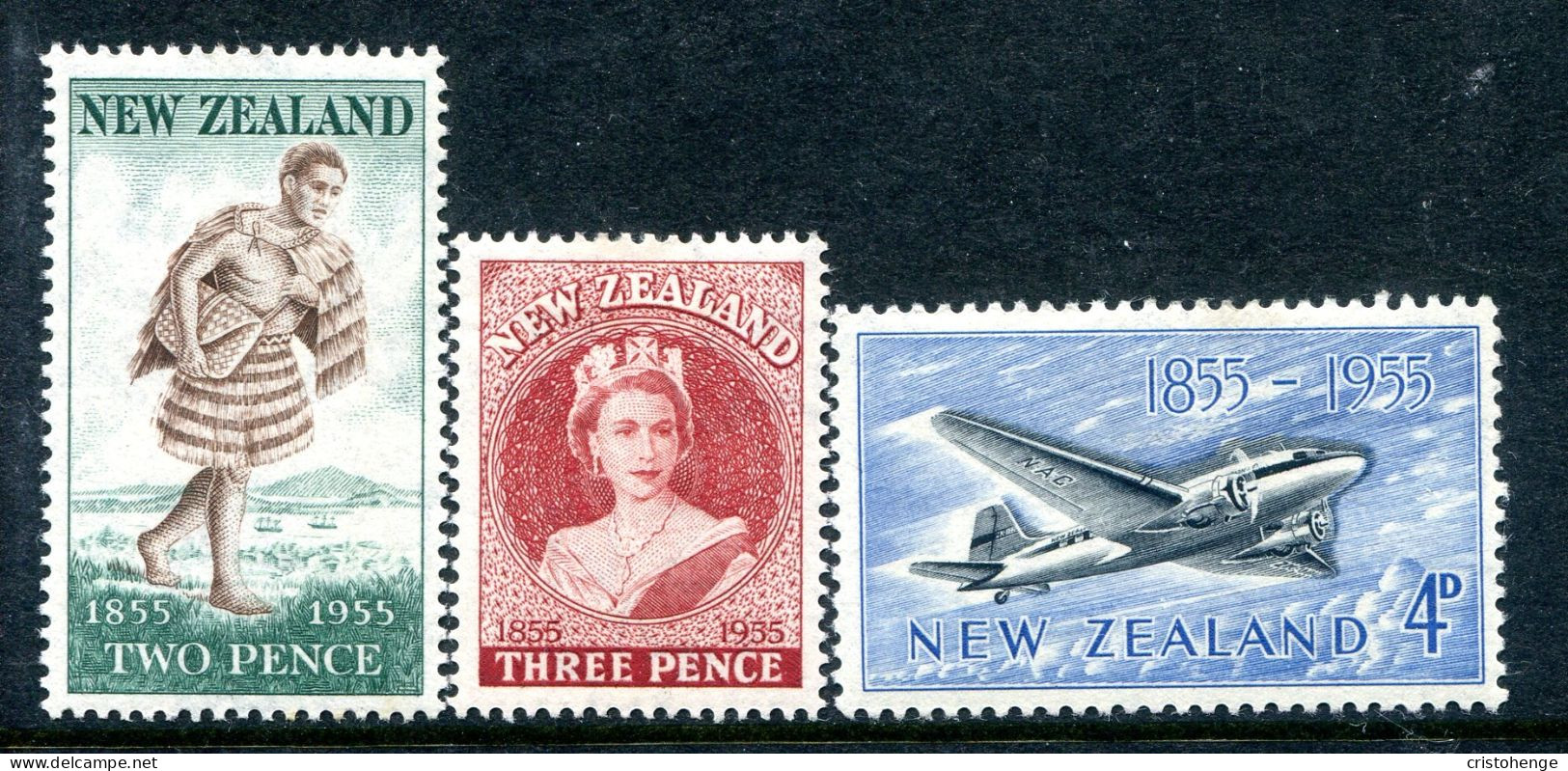 New Zealand 1955 Centenary Of First New Zealand Postage Stamps Set HM (SG 739-741) - Neufs