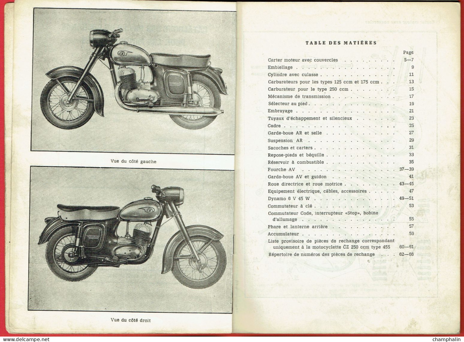 Catalogue Des Pièces De Rechange Pour Les Motocyclettes CZ - 125ccm Type 453 - 175ccm Type 450 - 250ccm Type 455 - 1962 - Moto