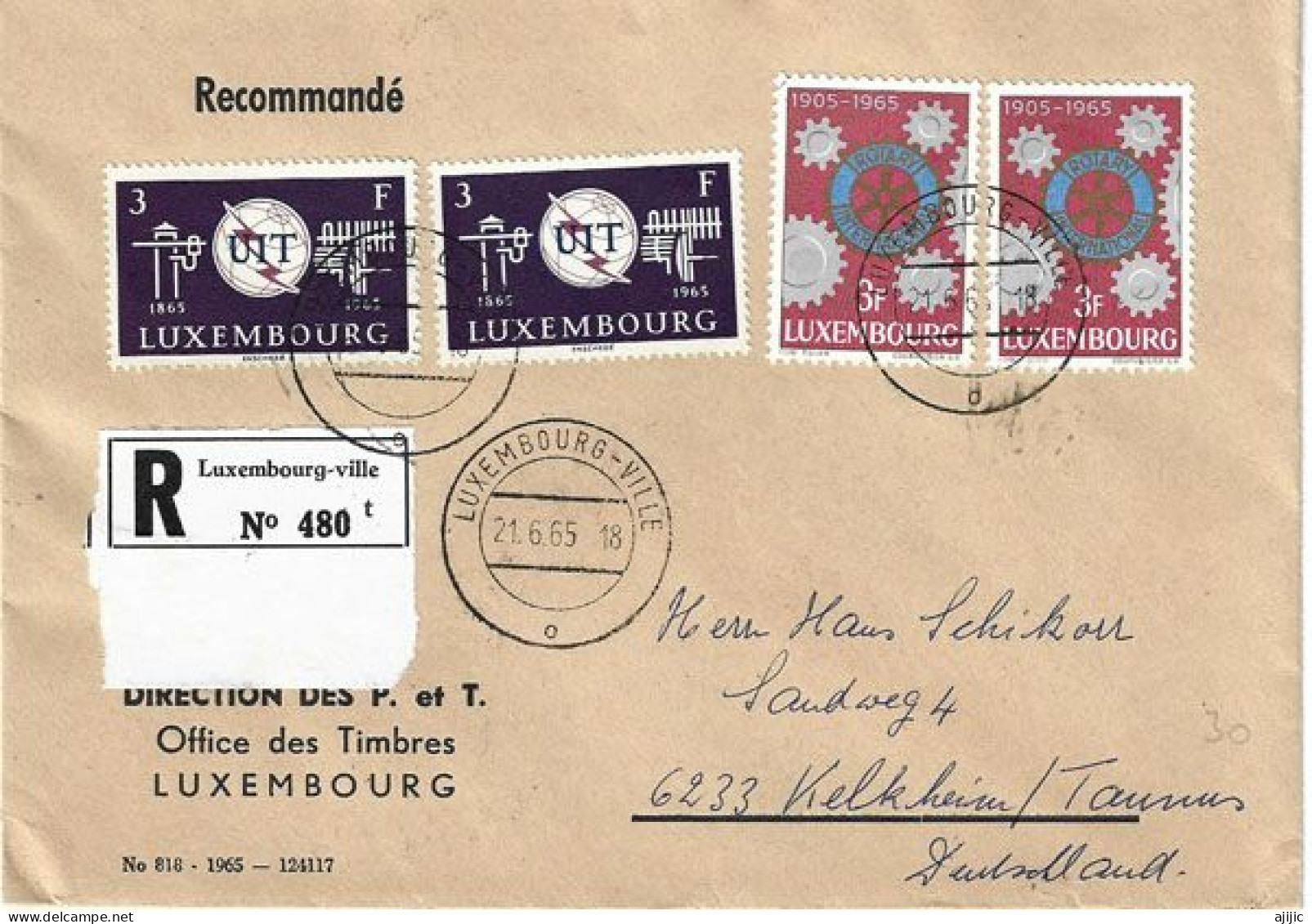 Lettre Recommandée Luxembourg (1965) Adressée En Allemagne - Brieven En Documenten