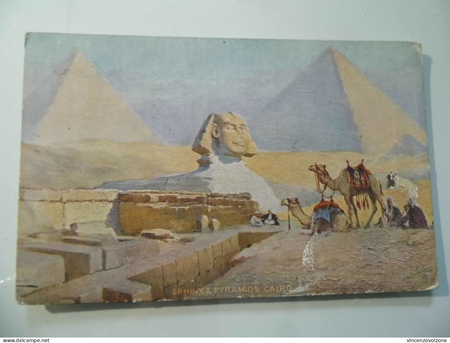 Cartolina  Inglese Illustratore "SPHYNX & PIRAMIDS CAIRO" - Sphinx