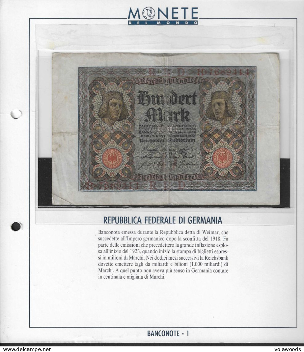 Germania - Monete Del Mondo - Fascicolo 15 (Banconote - 1): 100 Marchi Circolati - 1920 #17 - 100 Mark