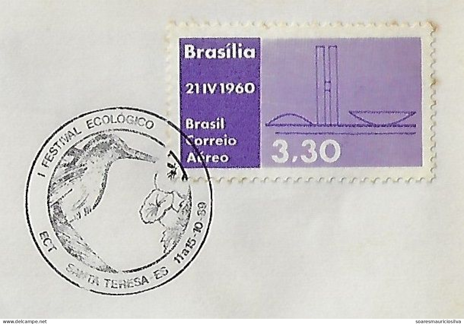 Brazil 1989 Cover With Commemorative Cancel 1st Ecological Festival Bird Hummingbird Animal Fauna Flower - Kolibries