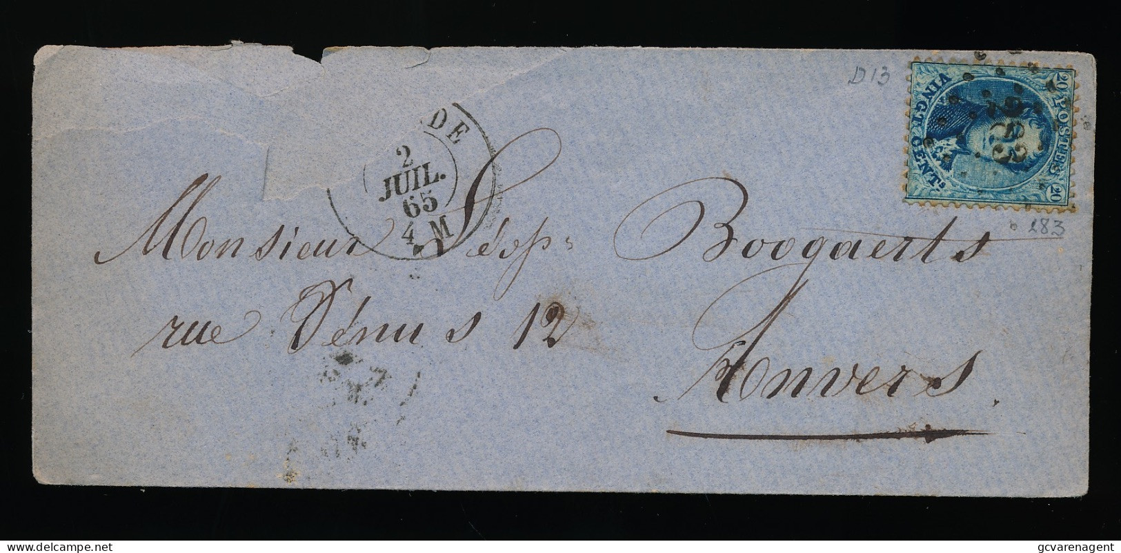 ENVELOPPE 65   A ANVERS        2 SCANS - 1849-1865 Medallions (Other)