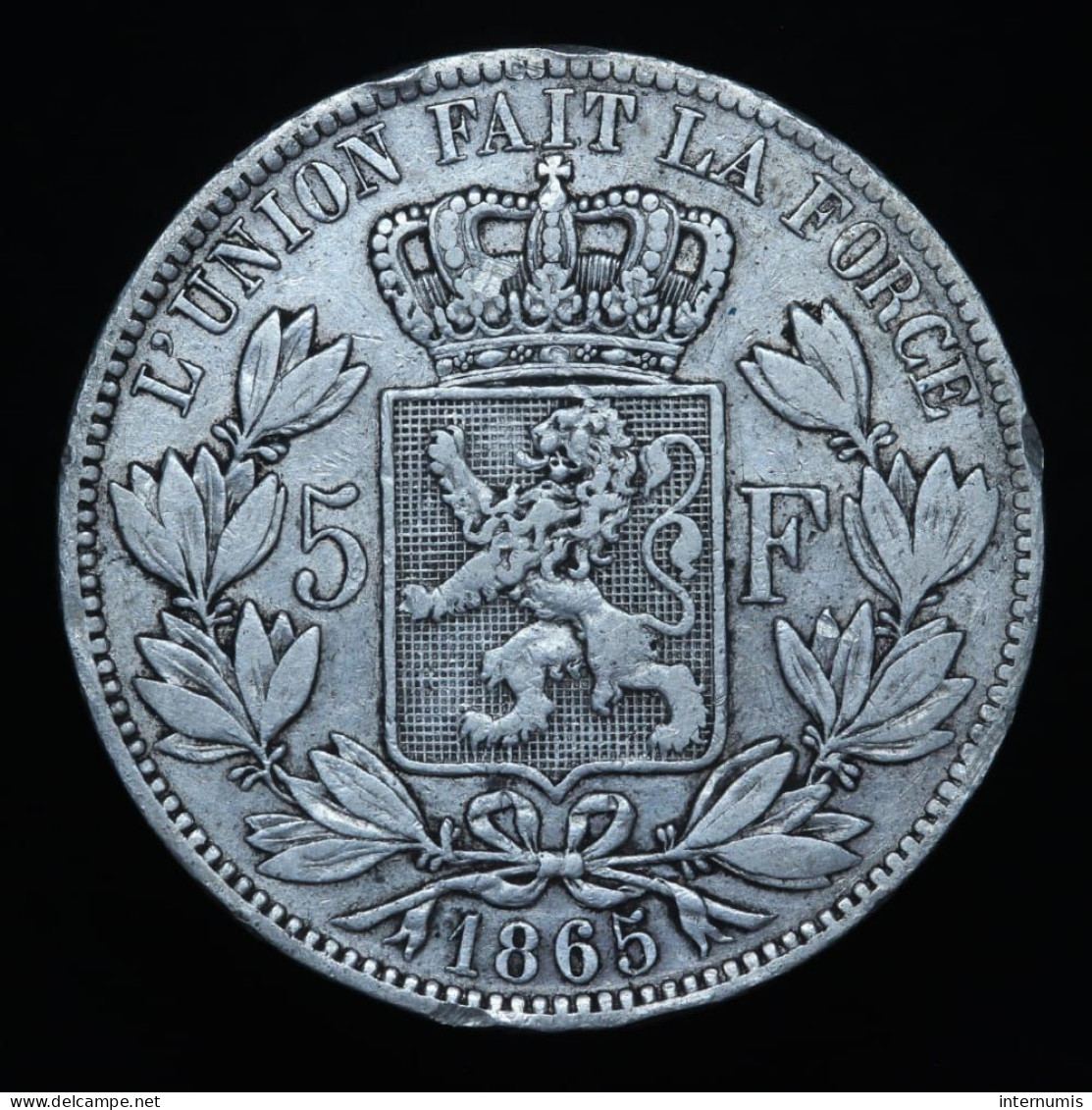 (Fautée - Error) Belgique / Belgium, Léopold I, 5 Francs, 1865, Argent (Silver), TTB (EF), KM#17, Morin.45a? - 5 Frank