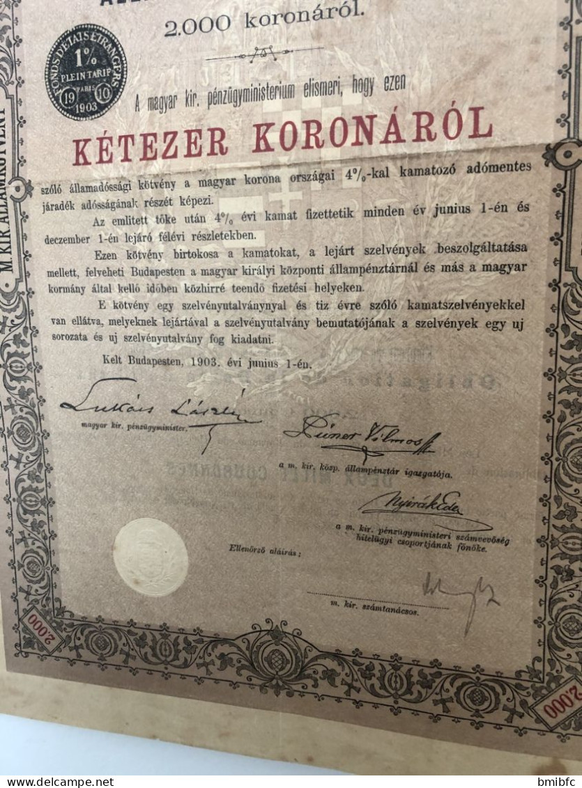 A MAGYAR KORONA ORSZAGAI - ROYAUME De HONGRIE Emprunt En Rente 4% émis En Vertu De La Loi V De 1902 - G - I