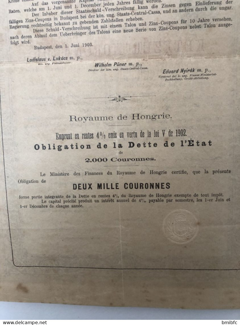 A MAGYAR KORONA ORSZAGAI - ROYAUME De HONGRIE Emprunt En Rente 4% émis En Vertu De La Loi V De 1902 - G - I