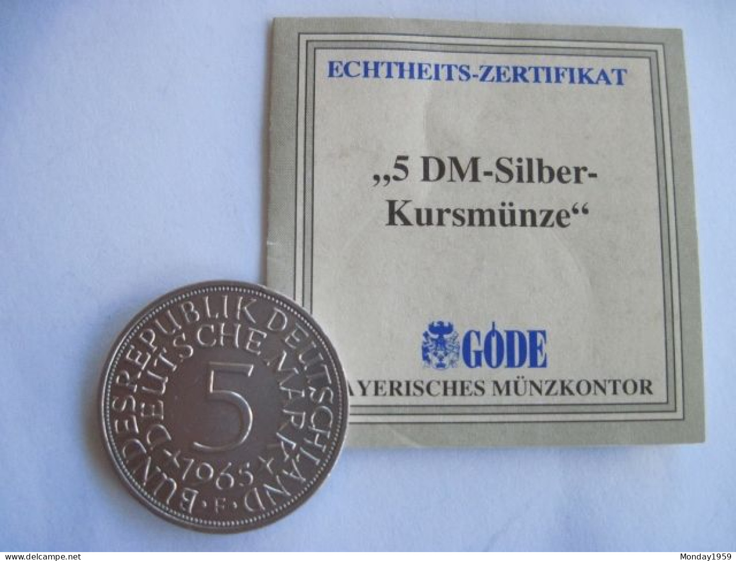Deutschland 5 DM 1965 F Silberadler In 625er Silber - 5 Mark