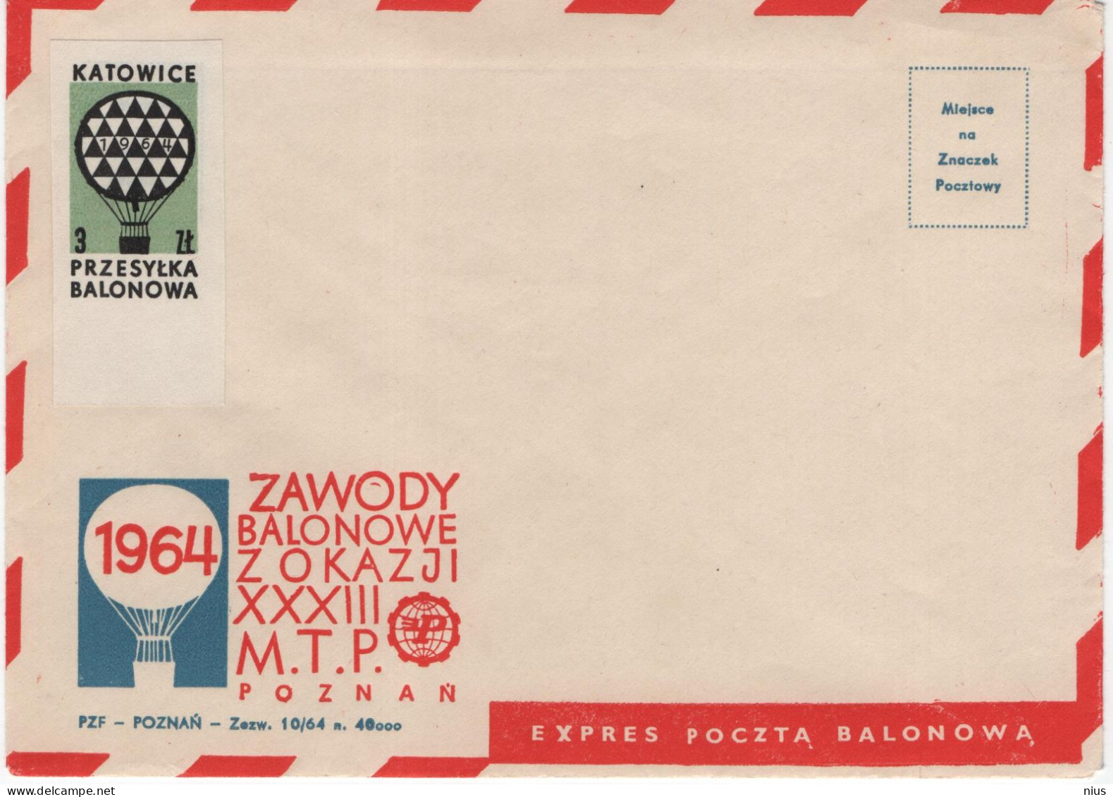 Poland Polska 1964 Balloon, Zawody Balonowe Poznan, Expres Poczta Przesylka Balonowa, Katowice - Cuadernillos