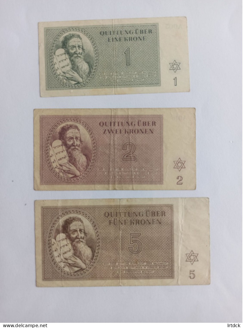 Série De 3 Billets Autriche 1 ,2 Et 5 Kronen  Ghetto De Theresienstadt, - Autriche