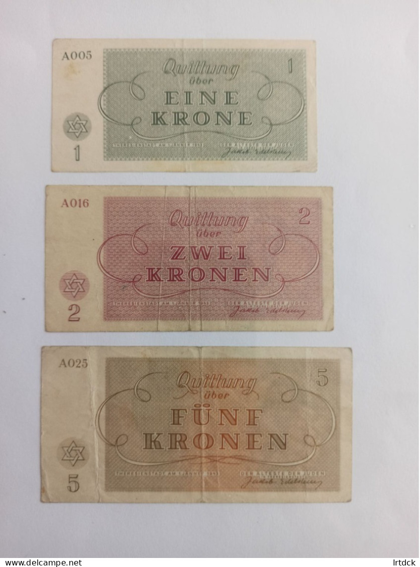 Série De 3 Billets Autriche 1 ,2 Et 5 Kronen  Ghetto De Theresienstadt, - Autriche