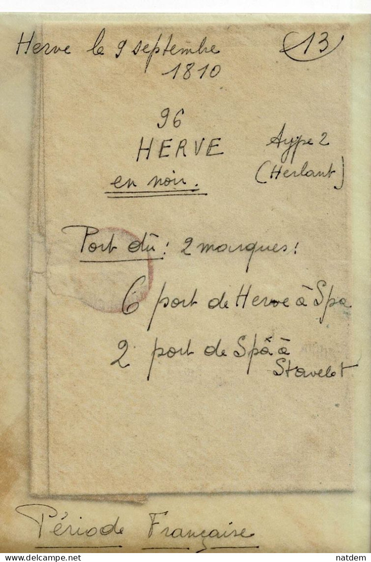 Lac De 1810 De HERVE 96 à Stavelot Par SPA, Port Dû, 2 Marques 6 (5,5) Et 2(1,5), Les Demis Passent Au Supérieur - 1794-1814 (Période Française)