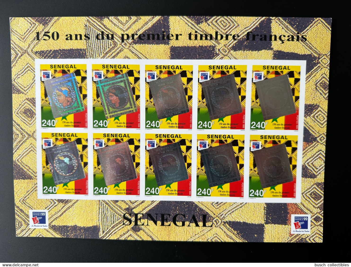 Sénégal 1999 Mi. 1624 Sheet Planche IMPERF Proof 150 Ans Du Premier Timbre Français Hologramme Hologramm Philexfrance - Hologramme