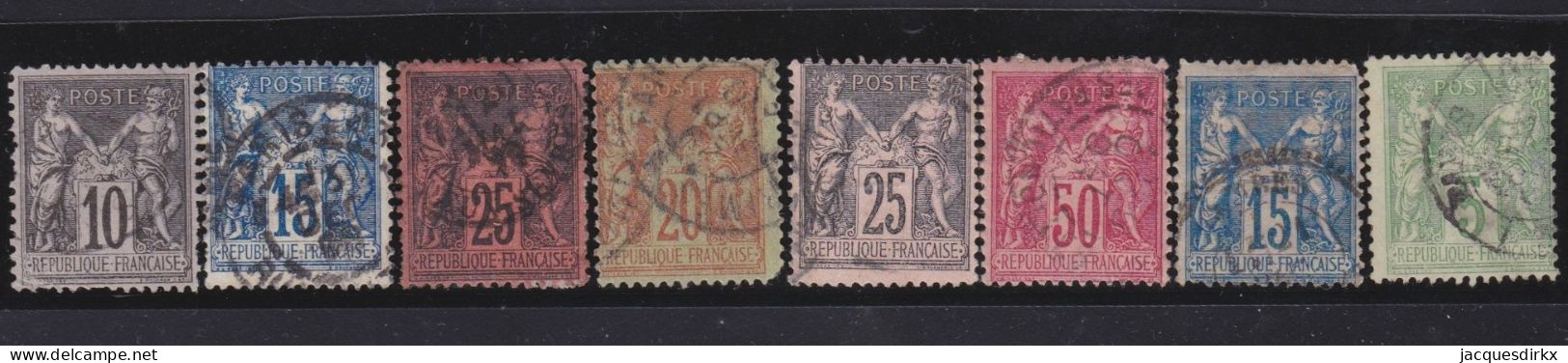 France  .  Y&T   .  8 Timbres   .   O   .    Oblitéré - 1876-1898 Sage (Type II)