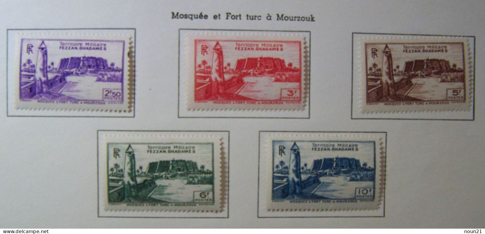 Fezzan-Ghadamès (Territoire Militaire Du) - 1946 - Mosquée Et  Fort Turc à Mourzouk ( 5 Valeurs) - Neuf MH * Trace De Ch - Unused Stamps